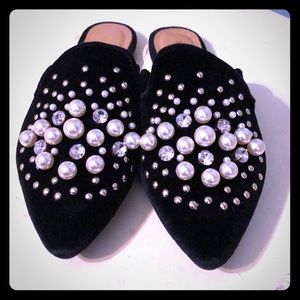 Black Bamboo brand Velvet Jeweled Mules